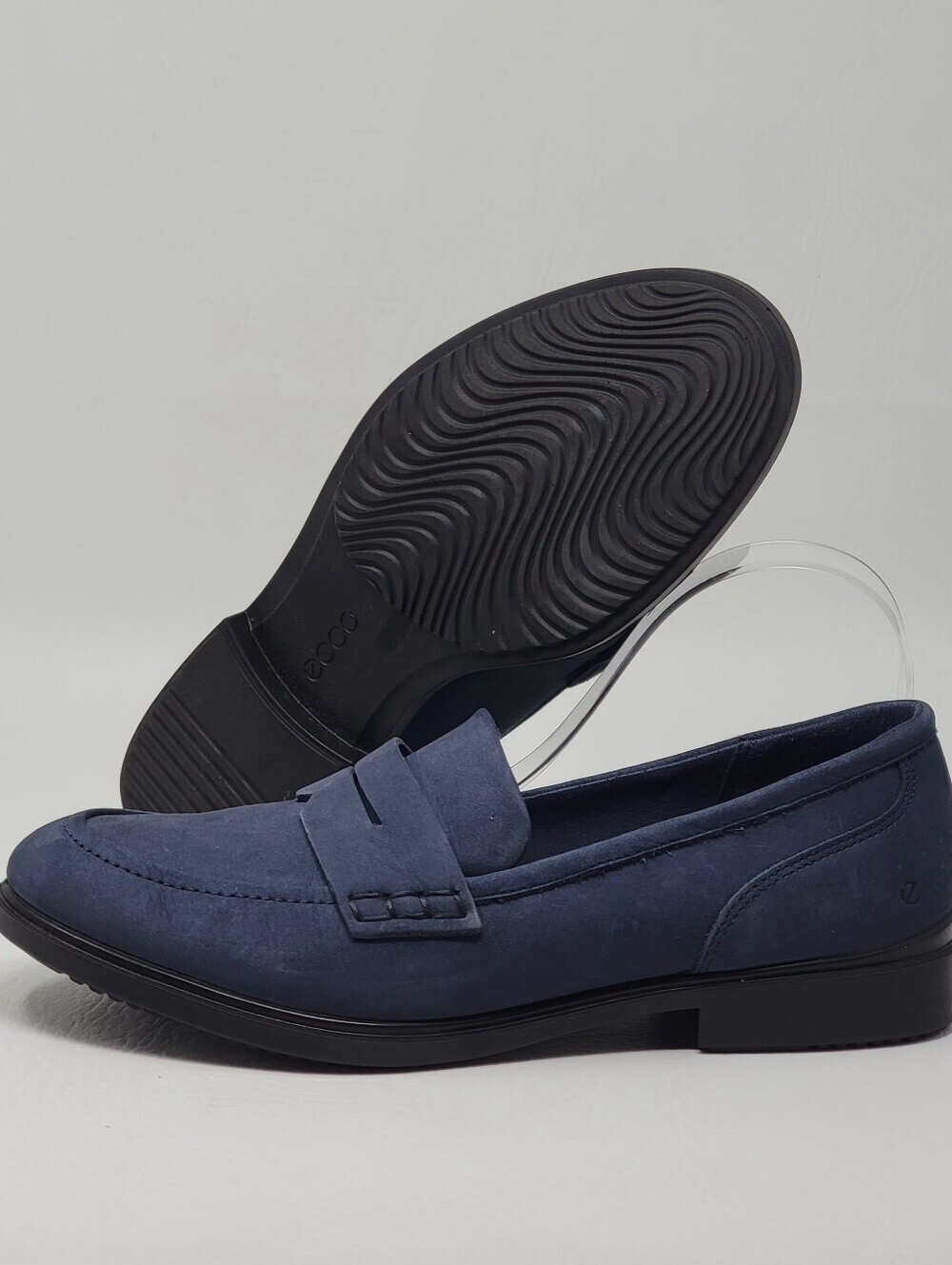 ECCO Women Blue Nubuck Leather Penny Loafers Size EU 37 US 6-6.5 Slip-On Comfort